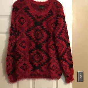 I Jeans by Buffalo Red and Black Long haired Sweater Sz. Large